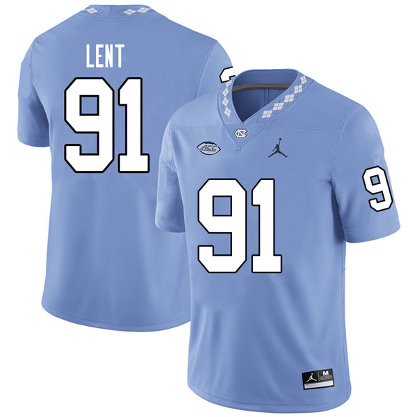 Jordan Brand Men #91 Hunter Lent North Carolina Tar Heels College Football Jerseys Sale-Carolina Blu